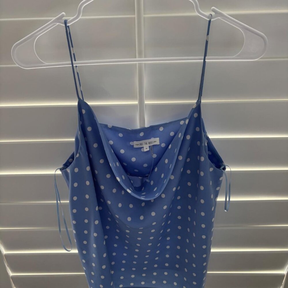 Women's Blue & White Cowl Neck Satin Top